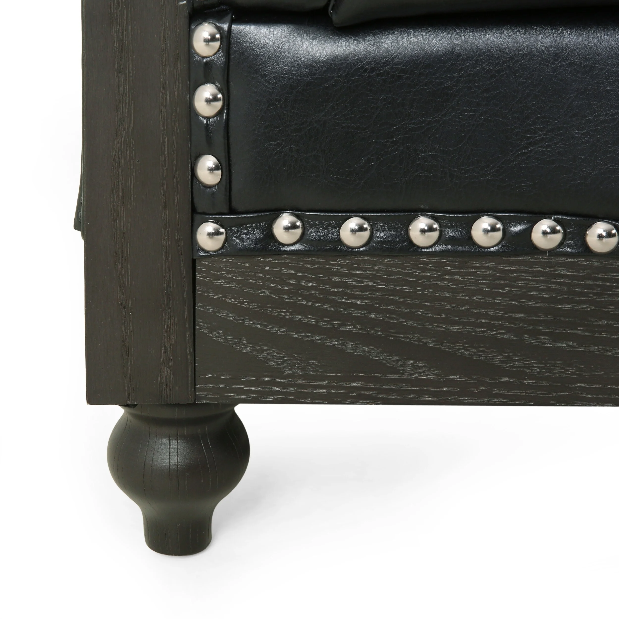 Christopher Knight Home Castalia Nailhead Trim Chesterfield Sofa by  - 78.75" L x 33.50" W x 28.00" H Faux Leather + Midnight Black, Dark Brown Faux