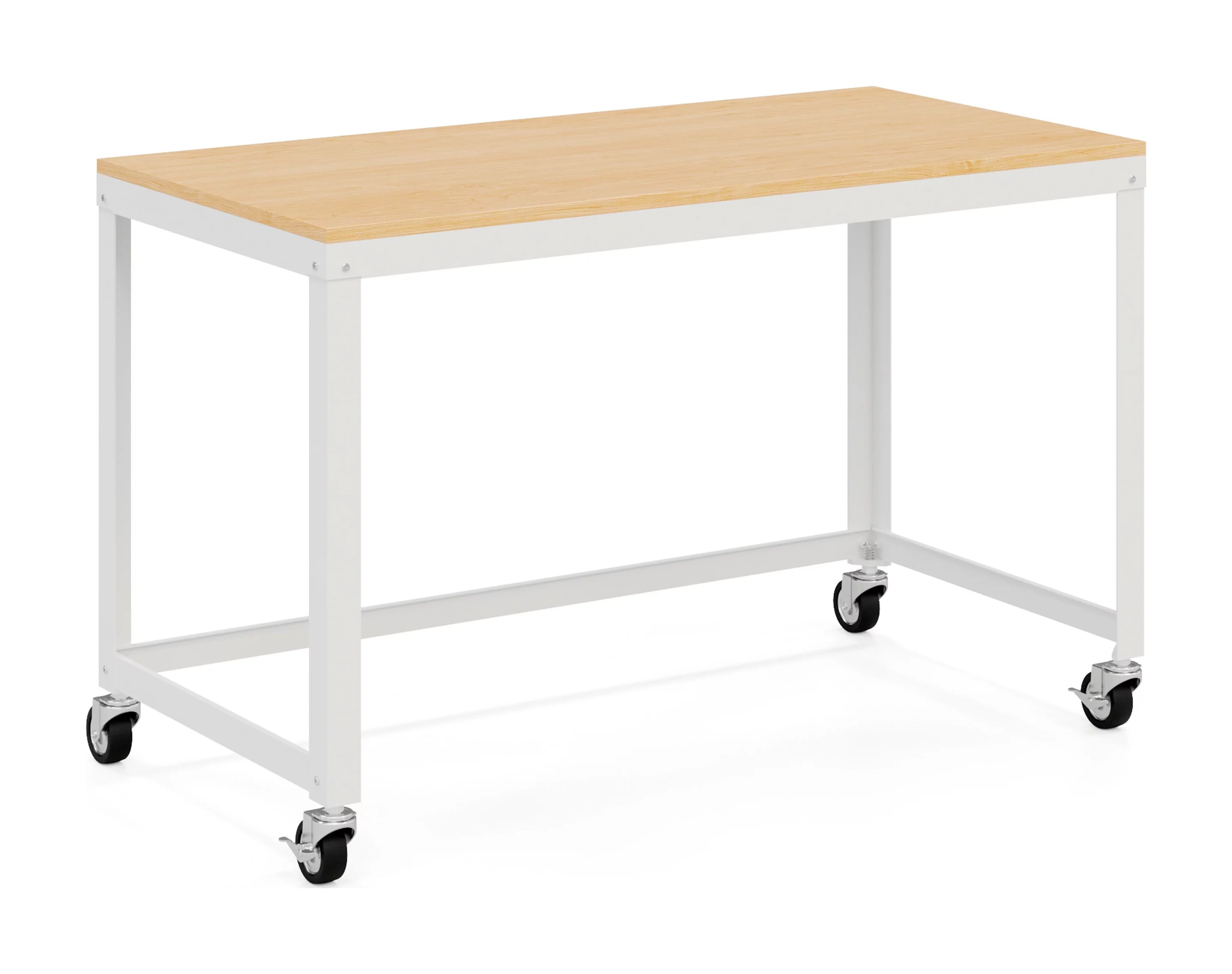 Space Solutions Ready-to-assemble 48-inch Wide Mobile Metal Desk with Laminate Top, White/Maple - Radiant Selections
