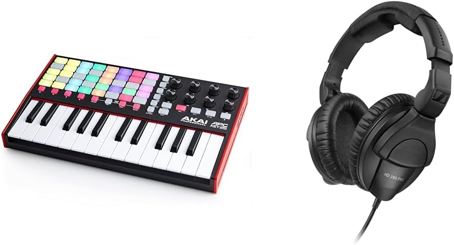 AKAI Professional APC Key 25 MK2-25-Key USB MIDI Keyboard Controller & Sennheiser Professional HD 280 PRO Over-Ear Monitoring Headphones,Black