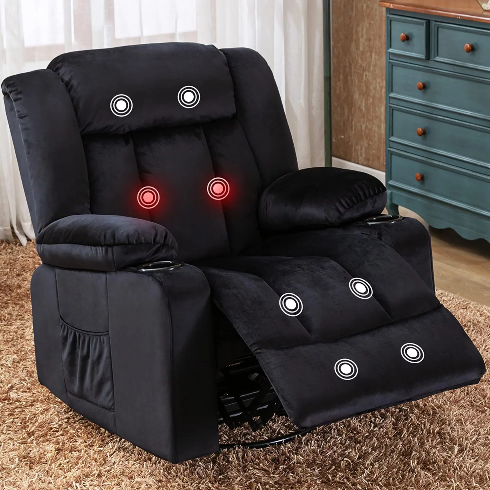 COMHOMA Recliner Chair Heated Massage Rocker 360 Degree Swiveling Sofa , Black
