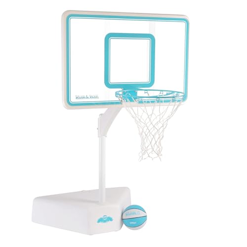 Dunn-Rite Splash & Shoot Outdoor Adjustable Height Swimming Pool Basketball Hoop w/Ball, Base, & 18 Inch Stainless Steel Rim for Adults & Kids