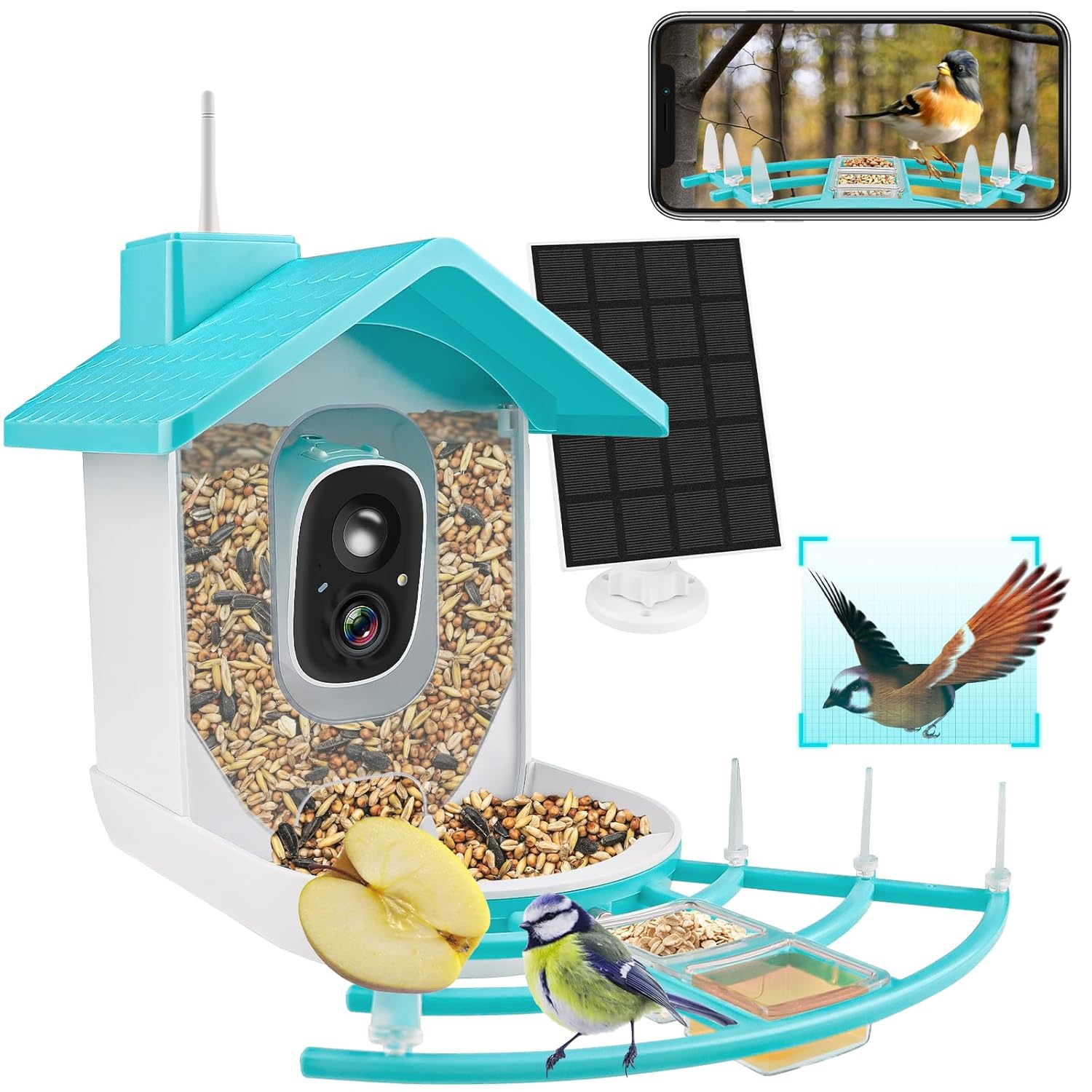 EBANKU Smart Bird Feeder with Camera, Solar Powered Dual Charge 1080P HD Video AI Identify 10000+Bird Species Bird Feeders for Outside