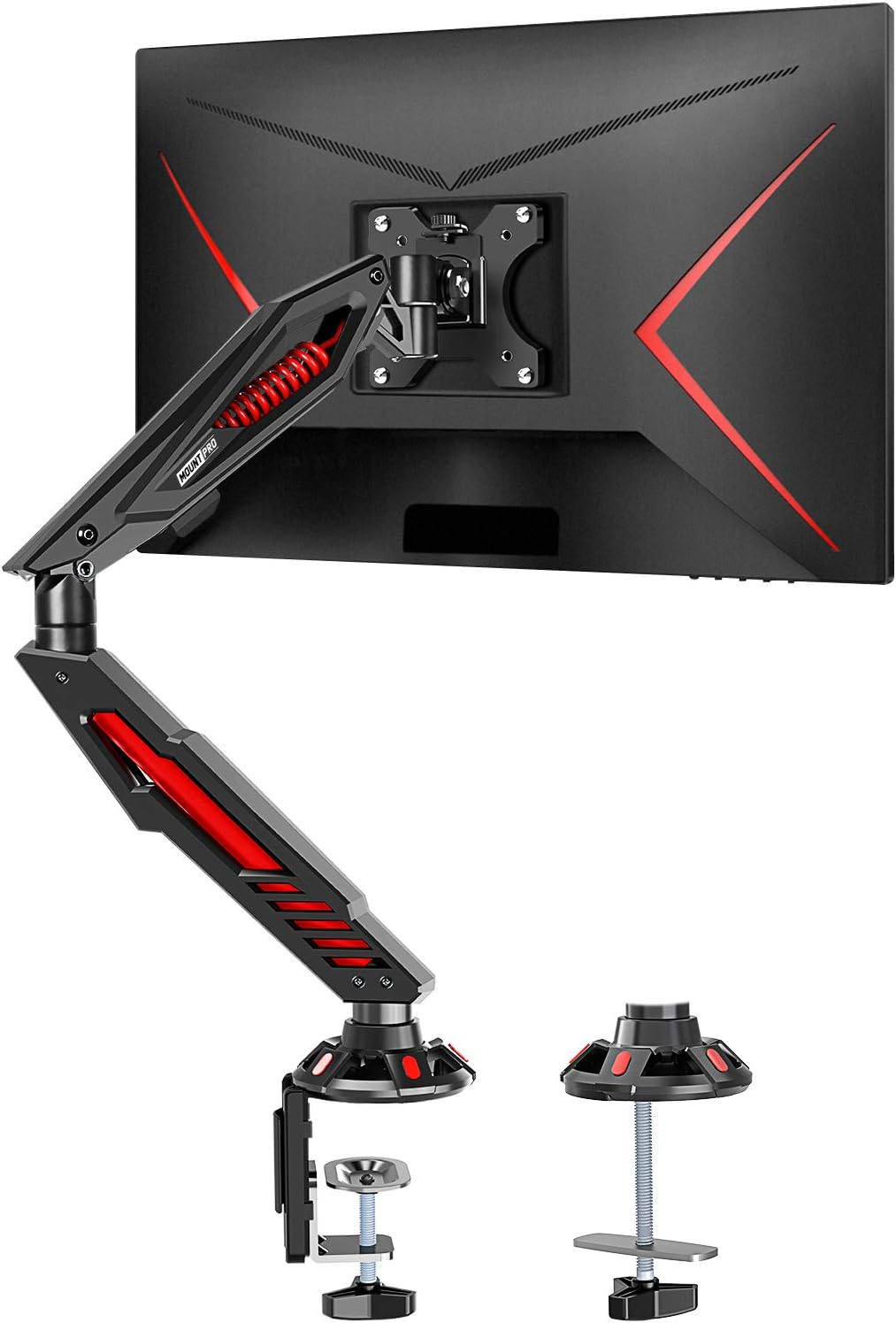 MOUNT PRO Single Gaming Monitor Stand - Mechanical Spring Monitor Mount, Adjustable Gaming Monitor Arm with C Clamp and Grommet Mounting Base