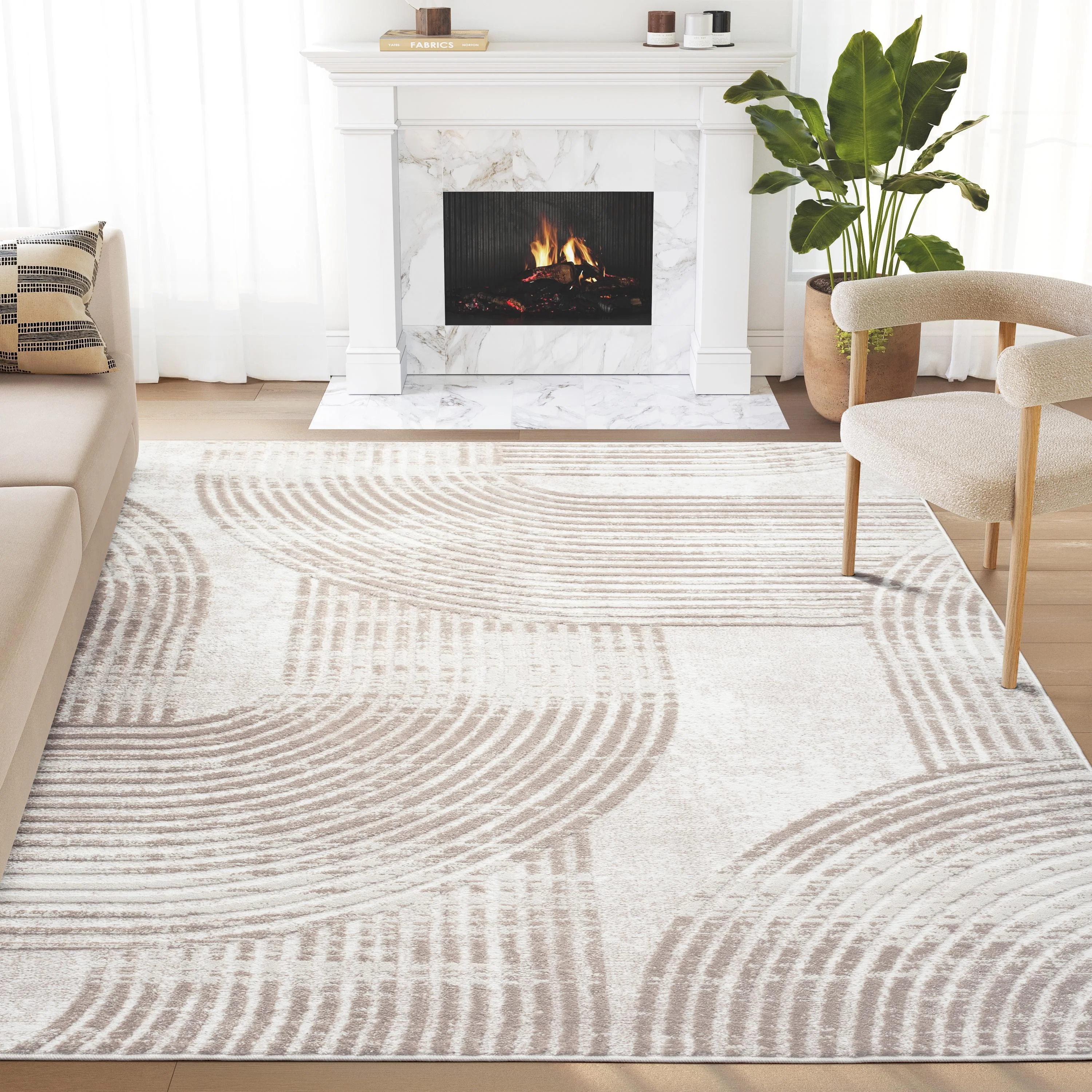 Abani Viva Collection Area Rug Mid Century Modern Bedroom Living Room Decor Floor Rug 8 x 10 Cream - Curated Treasures Market