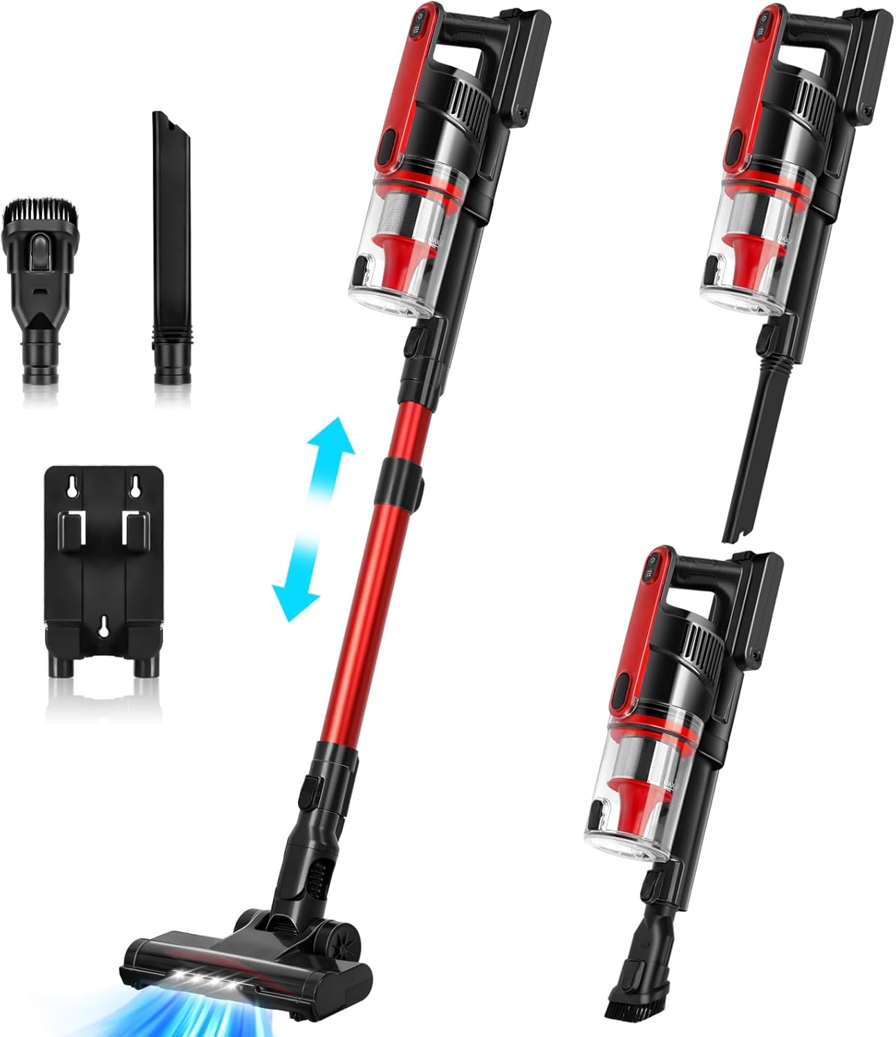 Cordless Vacuum Cleaner Lightweight 24Kpa 2-Speed Vacuum Cleaners for Home, Stick Vacuum Cleaner with LED Light, XL Dust Cup, Wall Mount