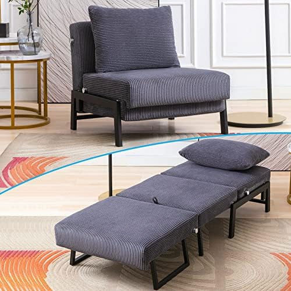 TJUNBOLIFE Pull Out Sleeper Chair Velvet Fabric Chair Bed with Memory Foam Foldable Futon Chair with Metal Leg Armless Sofa Chair Bed for Living Room