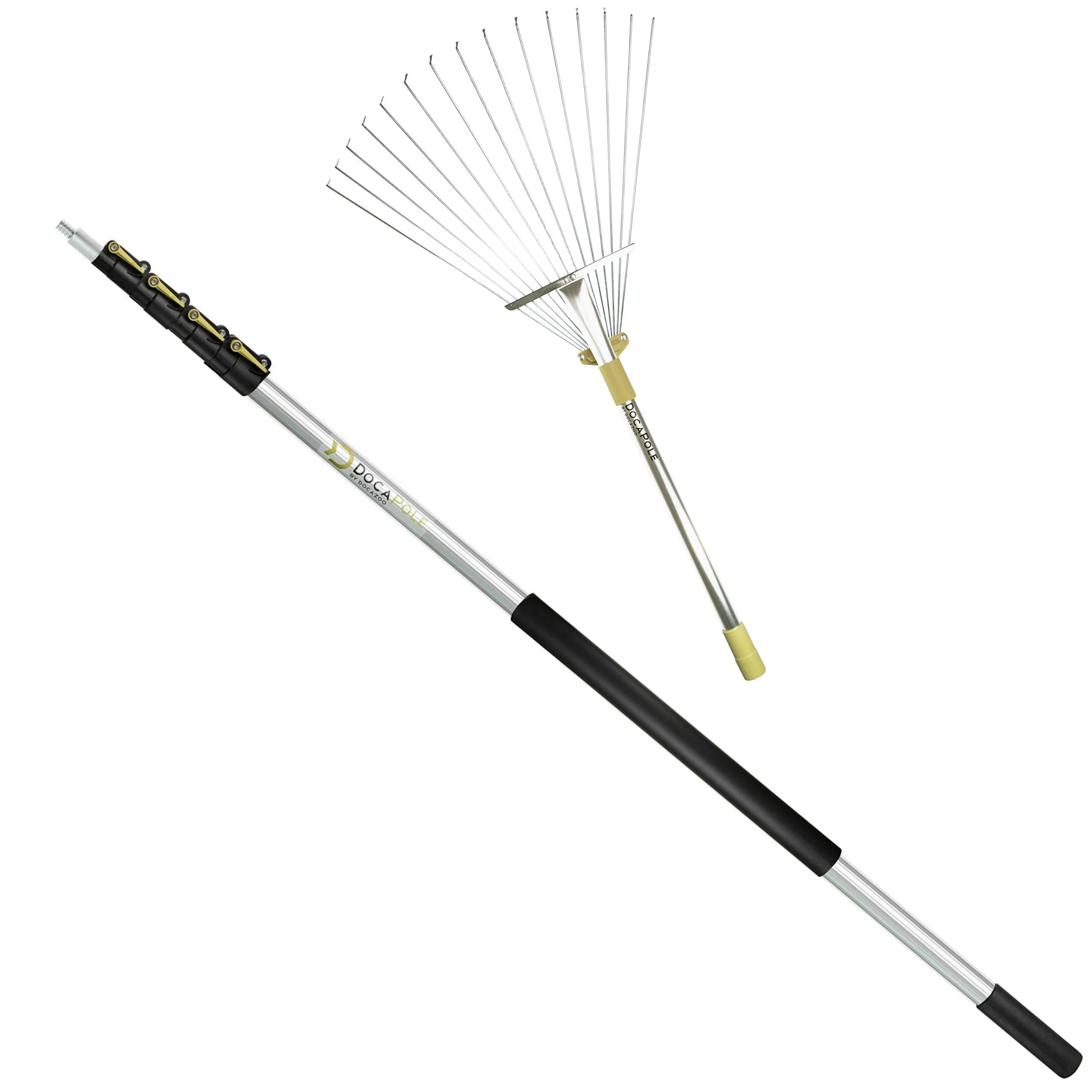DocaPole 6 ft. - 24 ft. Extension Pole + Roof Rake Telescopic Adjustable Roof Rake for Cleaning Leaves, Sticks u0026 Debris from
