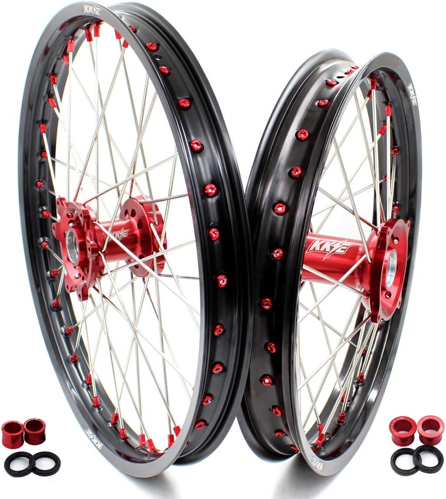 KKE 21-19 MX Wheels Fit CRF250R 2014 CRF450R 2013-2024 CRF450L CRF450RL/CRF450RX Spoked Wheels Red Alloy Nipples