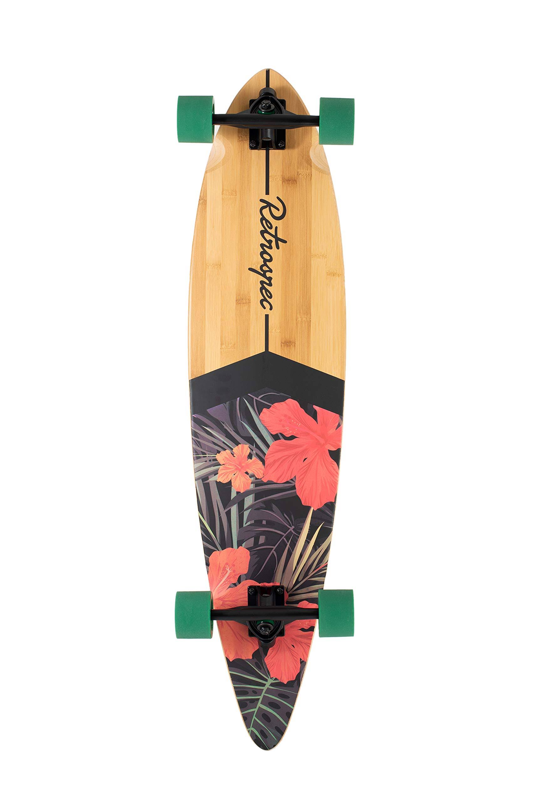 Retrospec Zed Longboard Pintail Bamboo Long Board Skateboard Cruiser Tropical Flora, Black