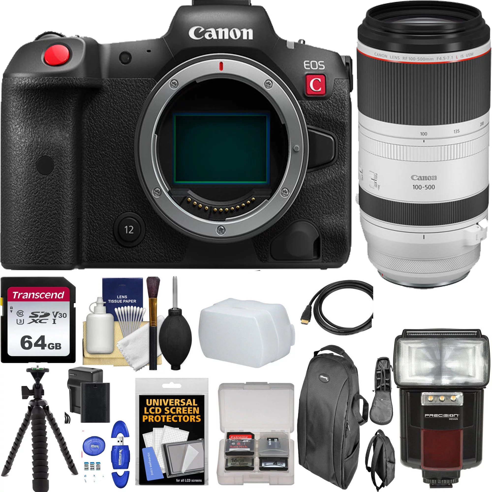 Canon EOS R5 C Mirrorless Digital Camera with Canon RF 100-500mm f/4.5-7.1L IS USM with 64GB Additional Accessories Bundle - Curated Treasures Market