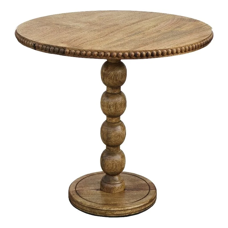 21 Inch Side End Table Round Top Stacked Ball Post Natural Brown Mango Wood