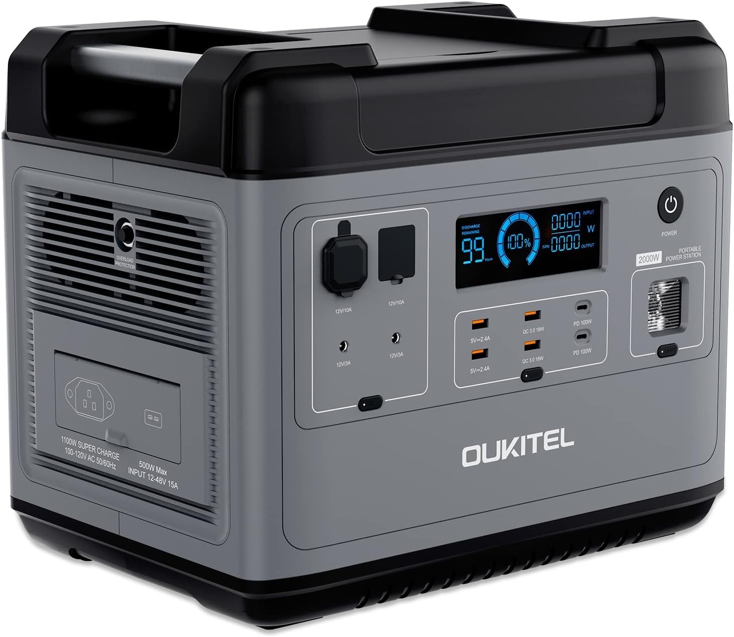 OUKITEL P2001 2000W Portable Power Station, 2000Wh LiFePO4 Solar Generator with Pure Sine Wave AC Outlets,QC3.0 &USB-C PD 100W
