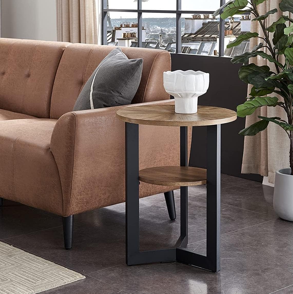 LEEMTORIG Round Coffee Table with Storage, Farmhouse Coffee Table for Living Room, Solid Wood Circle Center Table