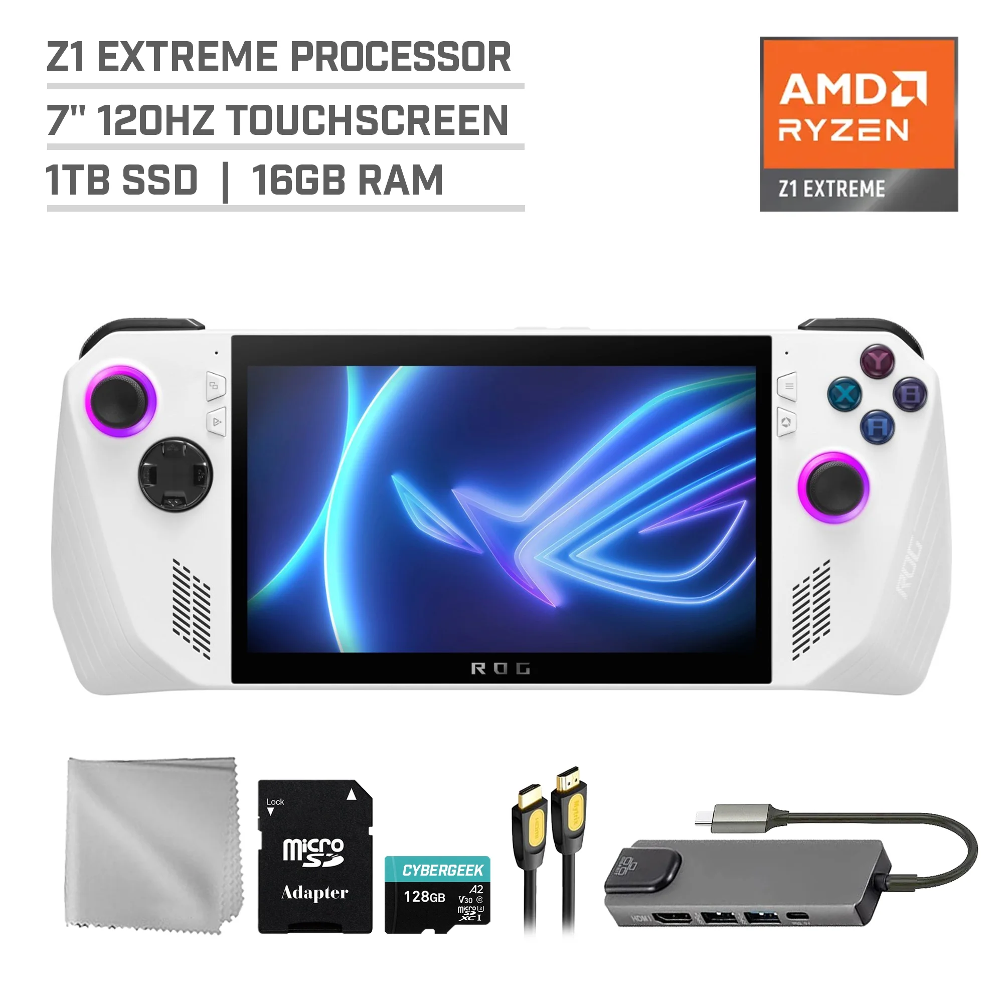 ASUS ROG Ally 1TB SSD Gaming Handheld 7-inch Touchscreen 120Hz FHD 1080p AMD Ryzen Z1 Extreme Processor, Mytrix Hub, 128GB MicroSD Card
