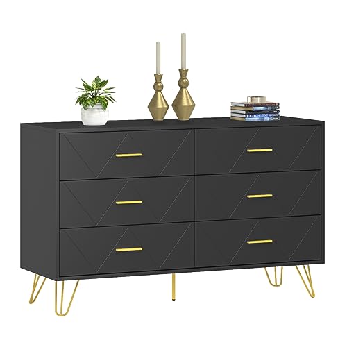 LYNSOM White Dresser, Modern Dresser for Bedroom, 6 Drawer Dressers with Wide Drawers and Metal Handles