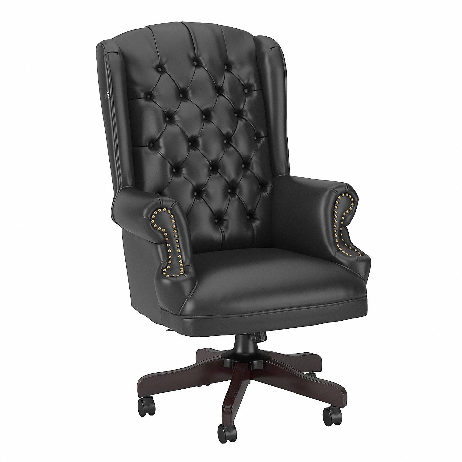 Bush Furniture Fairview Wingback Leather Executive Office Chair with Nailhead Trim in Black