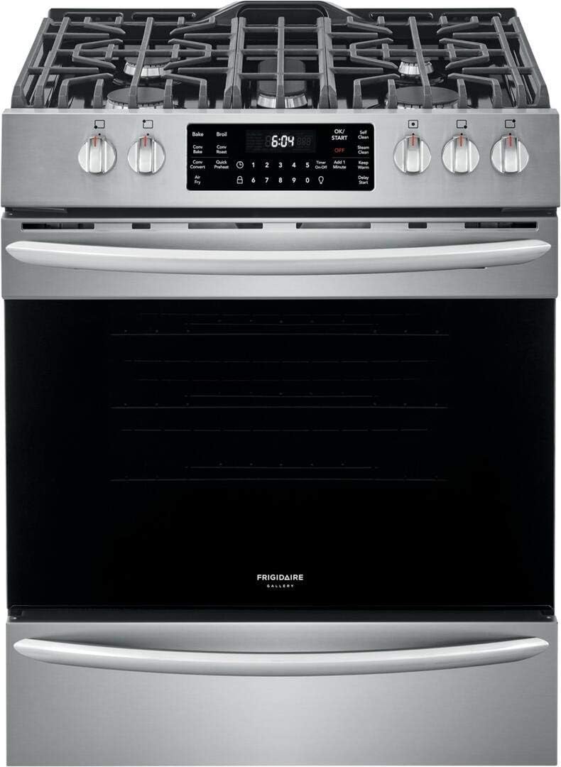 Frigidaire FGGH3047VF 30" Gallery Series Gas Range with 5 Sealed Burners, griddle, True Convection Oven, Self Cleaning, Air Fry Function