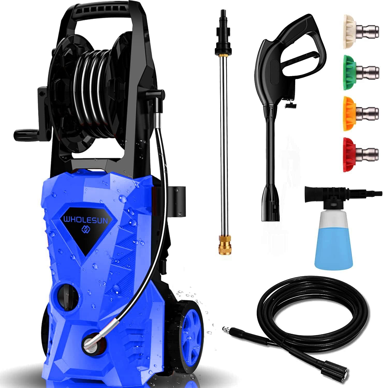 Pressure Washer WHOLESUN 3000PSI Electric Pressure Washer 2.4GPM Power Washer with Hose Reel and Brush 1600W High Pressure Washer for Driveway Fence