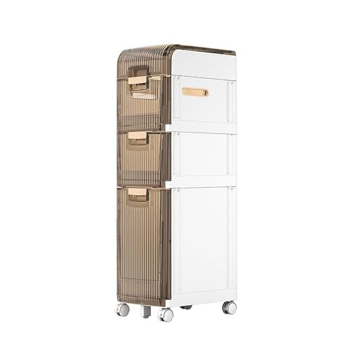 Narrow Bathroom Floor Storage Cabinet with Multi-layer Drawers Universal Wheels