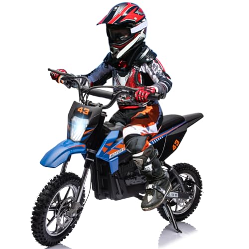 36V Electric Dirt Bike for Kids, Ride on Motorcycle 500W Brushed Motor Variable Speed to 15.5MPH with LED Headlight, Leather Seat