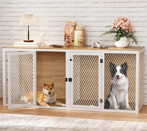 Dog Kennel Furniture for 2 Dogs, Double Dog Cage for Small Medium Dogs, Indoor Dog Crate with Divider and Double Doors, 71.6"* 22.4"* 31.9"H