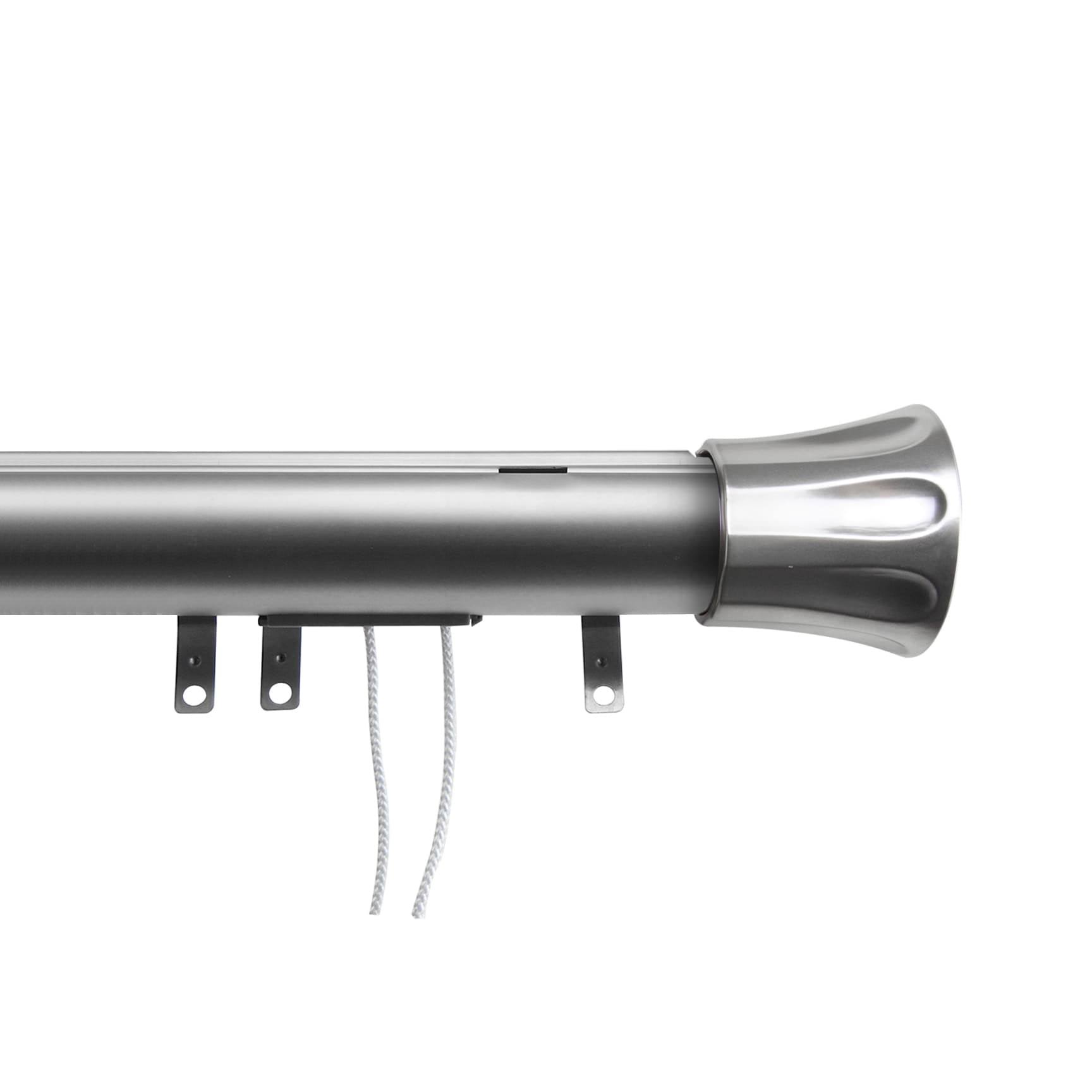 InStyleDesign Flare Decorative Traverse Rod with Center Open Sliders - 66 to 120-Inch - Silver Finish - Satin Nickel