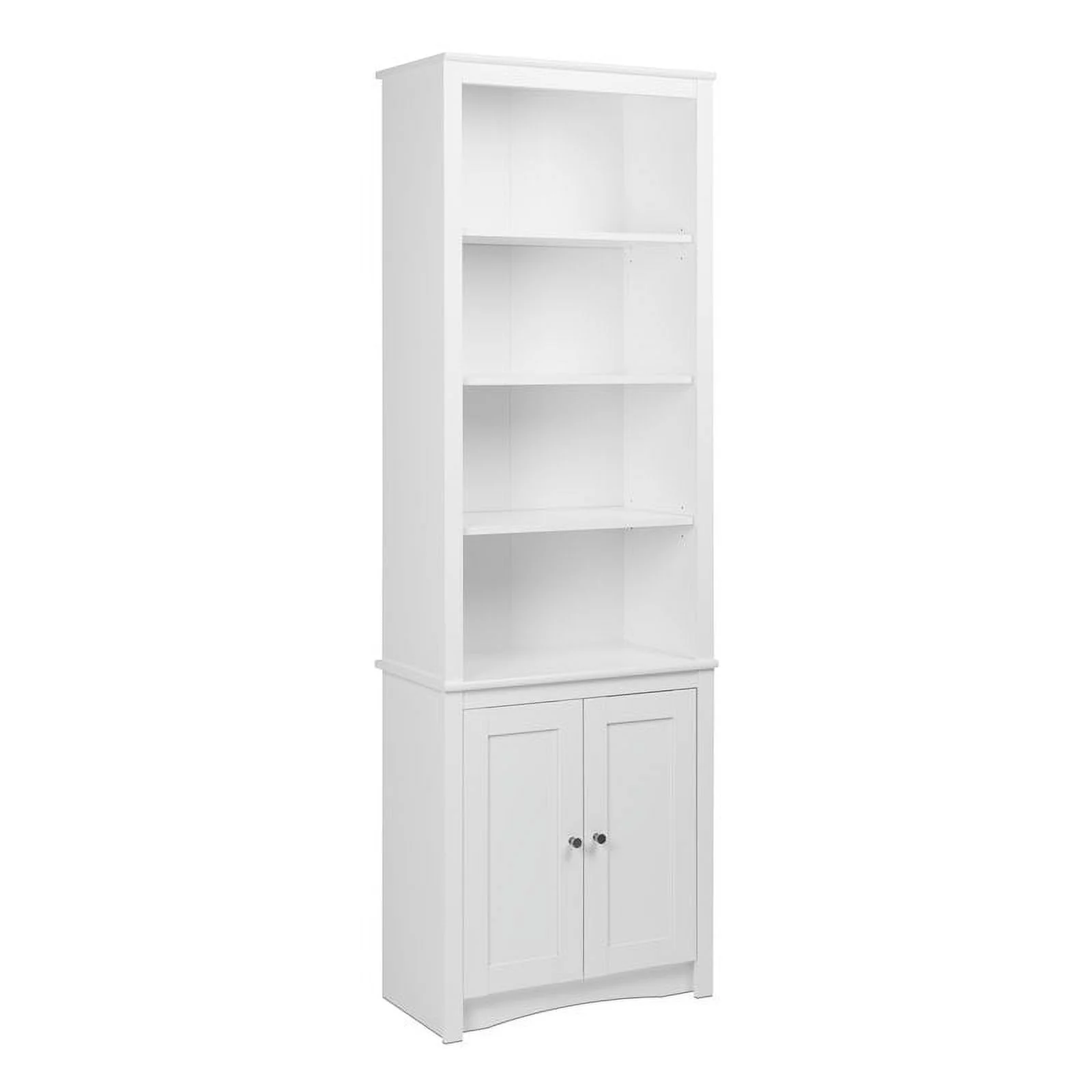 Prepac Tall 6 Shelf Bookcase with 2 Shaker Doors, White - Radiant Selections