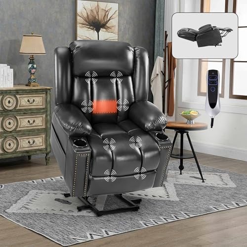 Small Dual Motor Power Lift Chairs Recliners for Elderly with Heat and Massage, Infinite Position Adjustable Lift Chair, Breathable Leather, USB Port