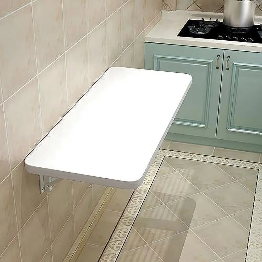 NLIBOOMLife Laundry Floating Folding Table  Wood Wall Mounted Table  Bracket Heavy Duty  Drop Leaf Dining Stable Sturdy Table Small Wooden Desk Wall