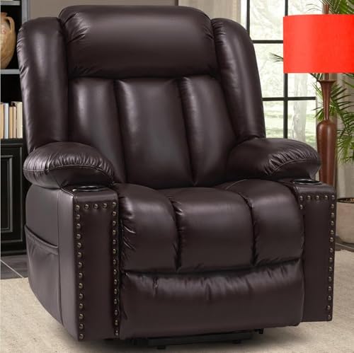 Large Power Lift Chairs Recliners for Elderly with Heated and Massage, Overstuffed Adjustable Lift Chairs, 3 Positions, Breathable Leather