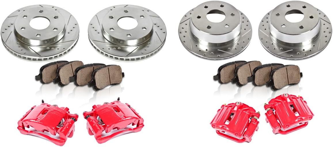 Callahan CCK12303 FRONT + REAR Powder Coated Red [4] Calipers + [4] Rotors + Quiet Low Dust [8] Ceramic Pads Performance Kit