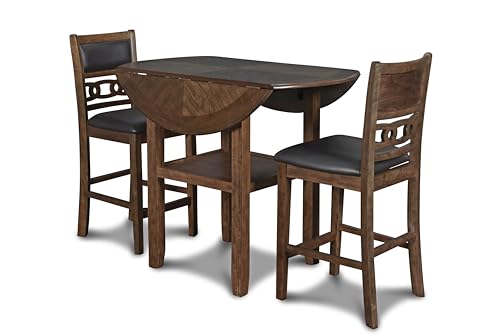 New Classic Furniture Gia Dining Drop Leaf Counter Table with Two Chairs, 42-Inch, Ebony