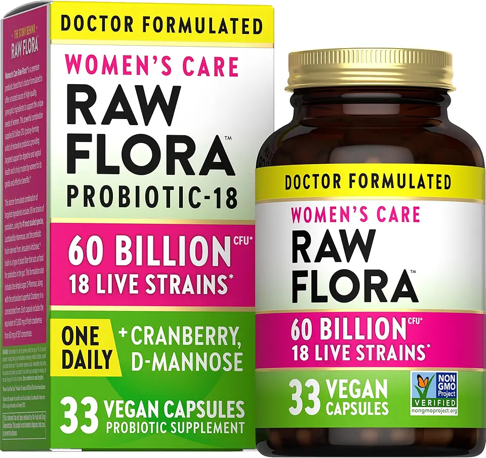 Raw Flora Probiotics for Women | 60 Billion CFU | 33 Vegan Capsules | with Cranberry & D-Mannose | Vegan & Gluten Free Vitamins | by Nature's Truth