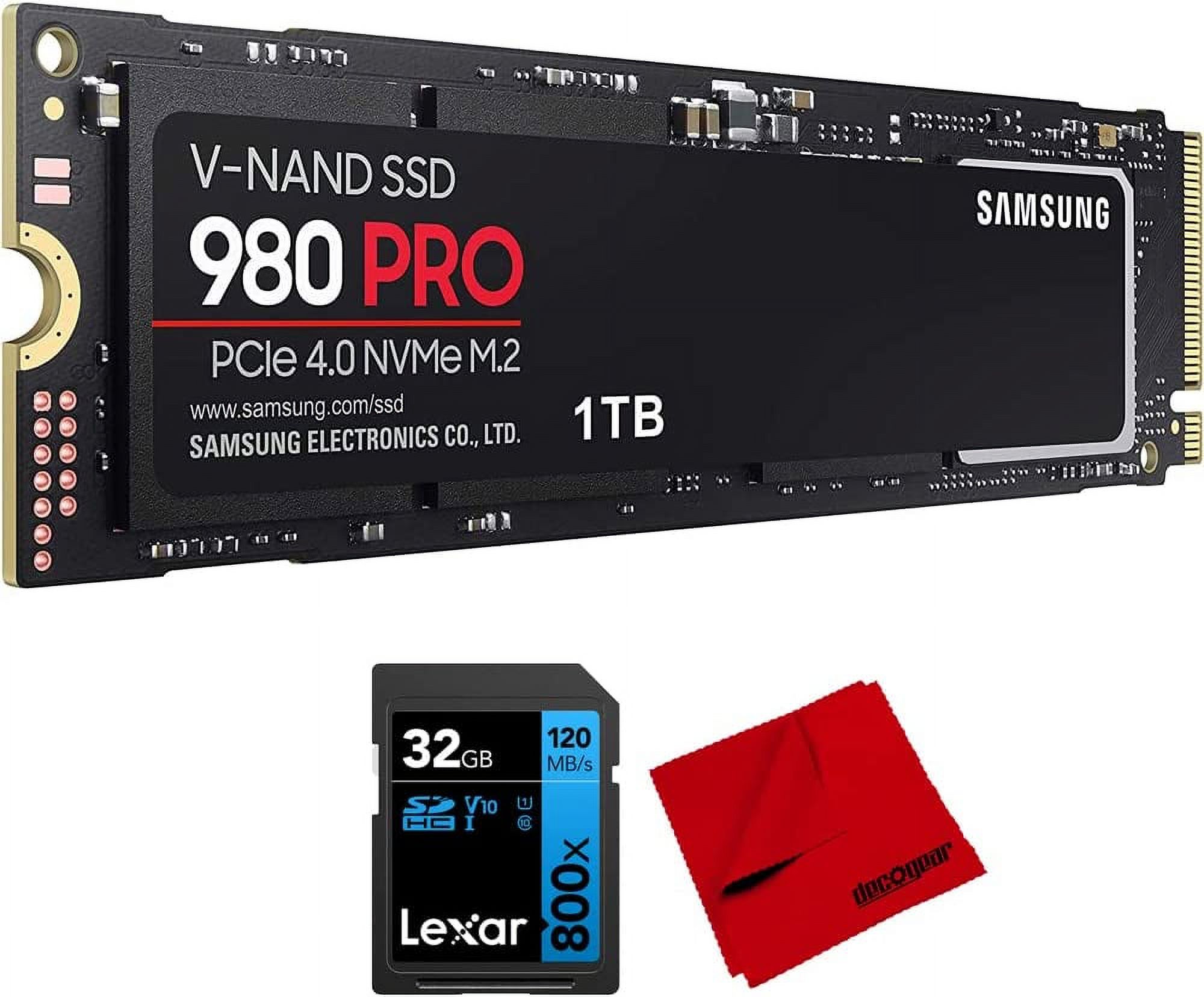 Samsung MZ-V8P1T0B/AM 980 PRO PCIe 4.0 NVMe SSD 1TB Bundle with Lexar 32GB High-Performance 800x UHS-I SDHC Memory Card + Deco Photo 6 x 6 inch