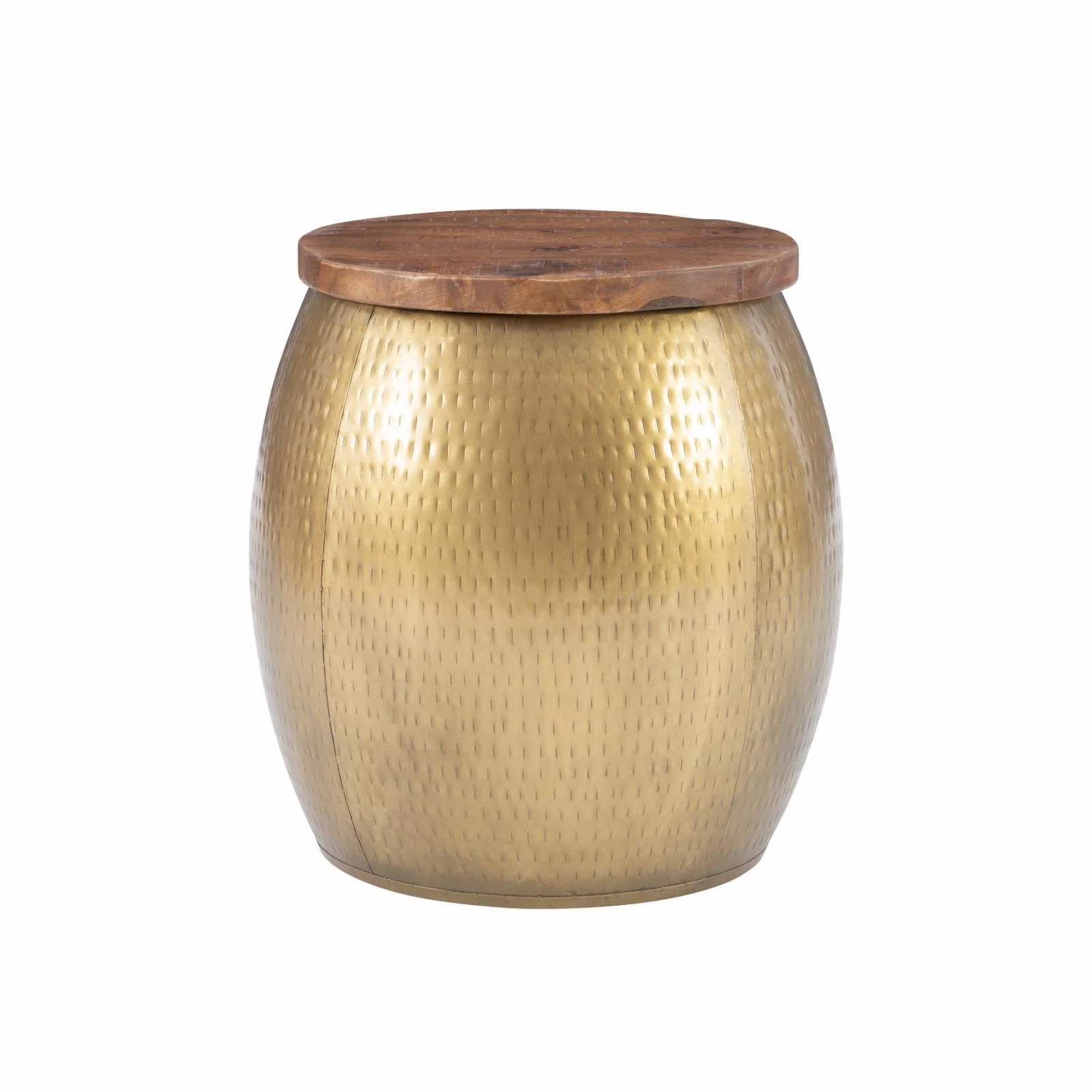 Linon Reid Metal and Wood Drum Side Table with Storage in Gold