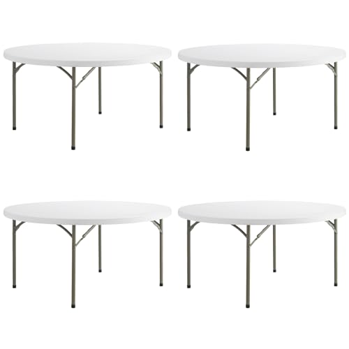 5 Pack! 72" Round Commercial Folding Table - Heavy-Duty White Plastic Folding Table for Events, Parties, Banquets and Weddings