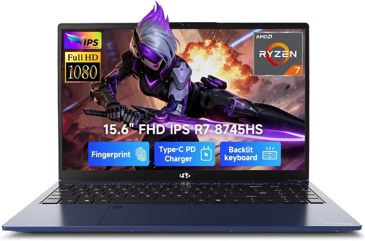 15.6" Gaming Laptop-IPS FHD, AMD Ryzen 7 8745HS Radeon 780M GPU (Beat R9 6900HX