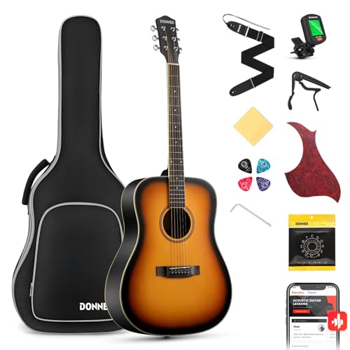 Donner 41'' Full Size Acoustic Guitar - Complete Beginner Kit for Adults, Teens with Free Online Lesson