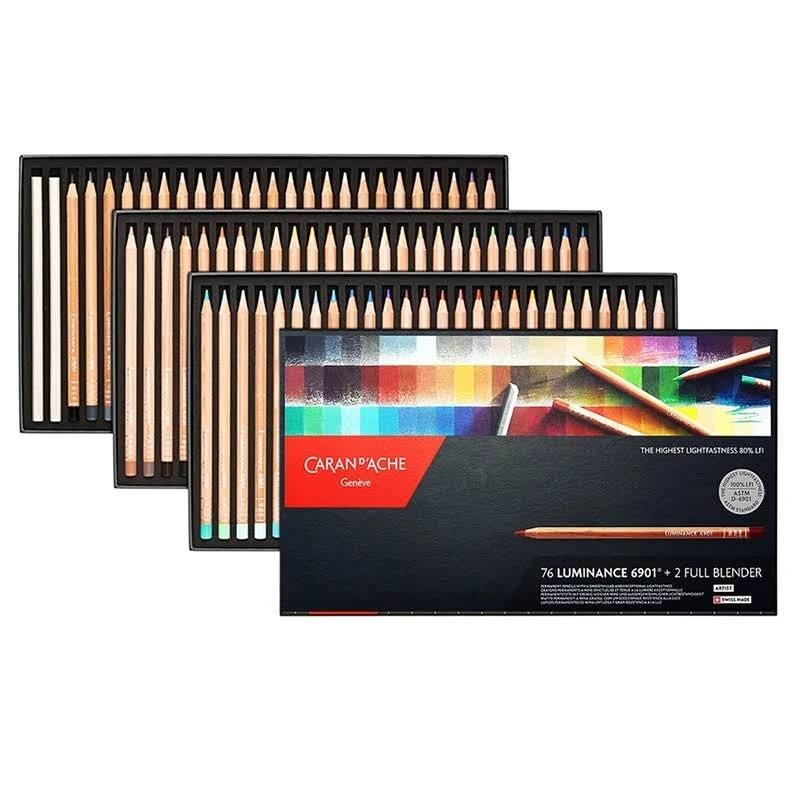 Caran d'Ache Luminance 6901 Set of 76 Colored Pencils + 2 Blende