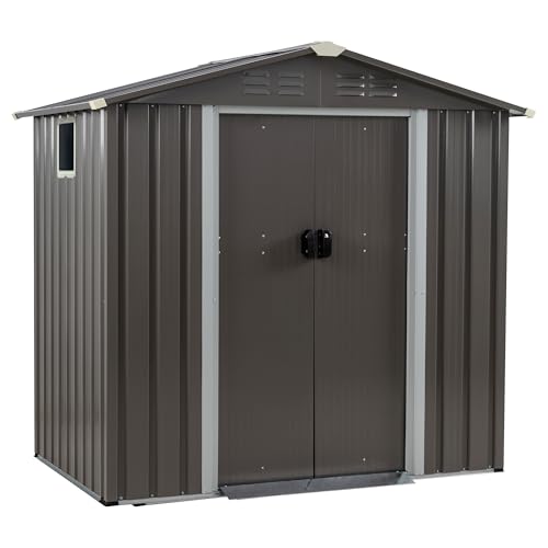 JYQAQA 5x3 FT Outdoor Garden Storage Shed, Waterproof Metal Garden Sheds with Window and Lockable Double Door