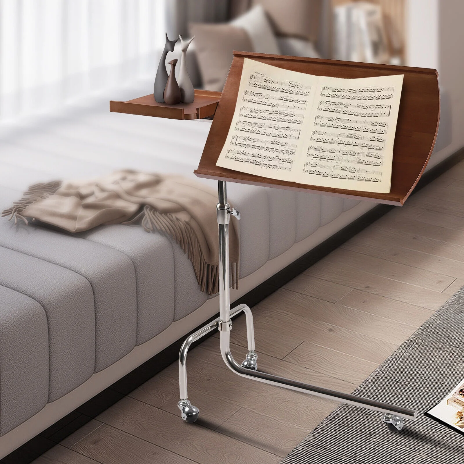 Miumaeov Swivel TV Tray Table C Shape Couch Sofa Table Tray Table Height & Tabletop Adjustable Solid Wood Oversized Table Laptop Desk End Table for