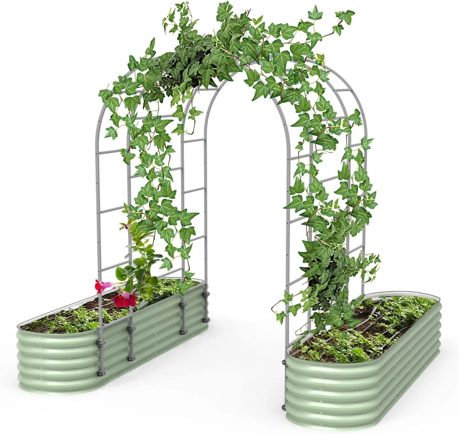 Vego Garden Modular Arched Trellis System Triple Section 6.0' Long Trellis for 2.0' x 8.0' (9 in 1) Garden Bed