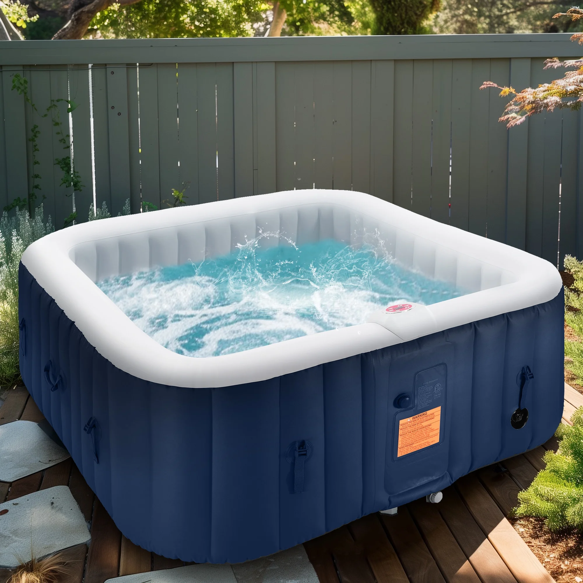 Upgraded Inflatable Hot Tub, Seizeen 6 Person Hot Tub with Hidden Pump, Portable Spa Tub Outdoor Indoor Use w/130pcs Jet, Lockable Cover, Storage Bag
