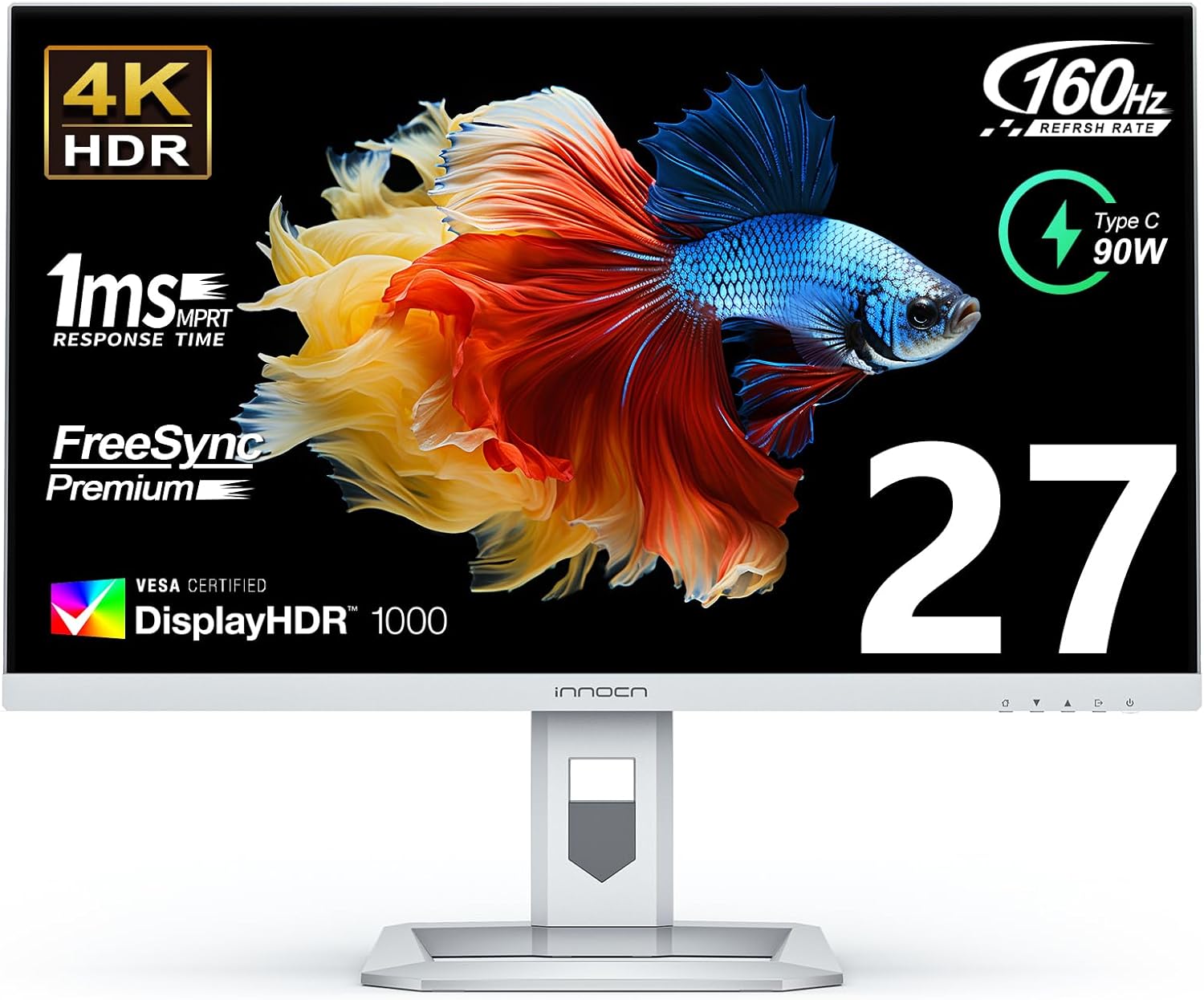 INNOCN 27" Mini LED 4K 160Hz Gaming Monitor UHD 3840 x 2160p 1ms IPS HDR1000 HDMI 2.1 Computer Monitor, 99% DCI-P3, USB Type-C Connectivity