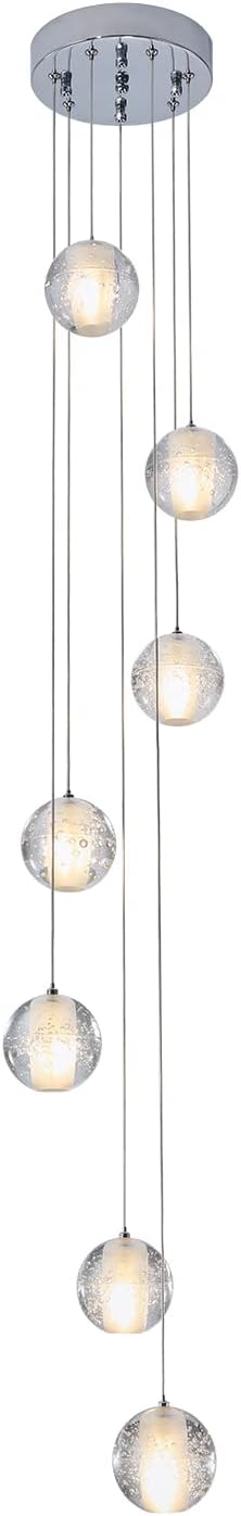 Modern Crystal Chandelier High Ceiling Long Raindrop Ceiling Light 7-Lights Large Foyer Chandelier for Staircase Living Room Entryway G4 Bulb H98.4 x