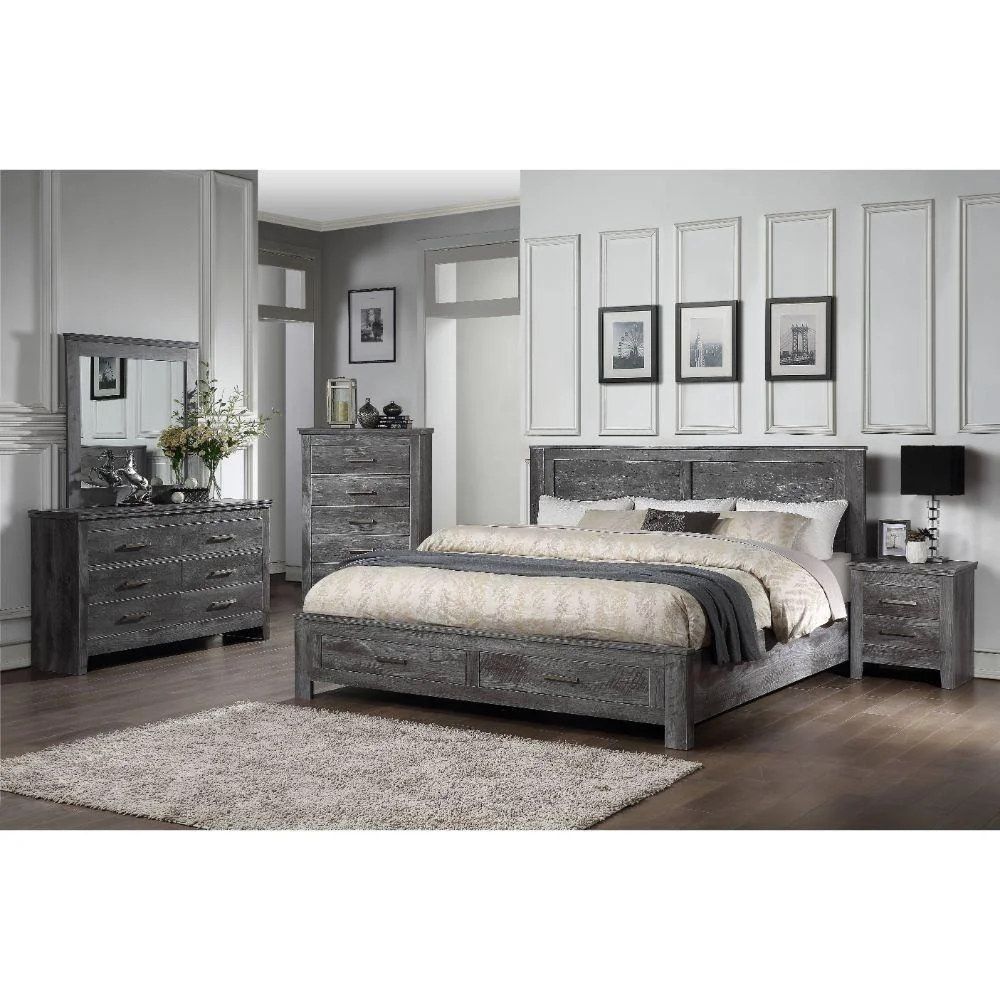 Rustic Gray Oak Eastern King Bed 3PCS Set w/ Storage Acme Vidalia 27327EK-S-3pcs