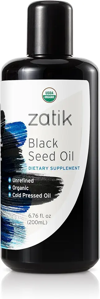 Zatik Naturals - Black Cumin Seed Oil - Cold-Pressed, USDA Certified Organic Egyptian Black Cumin Seed Oil. Vegan, Gluten-Free, Non-GMO, 6.76 fl oz
