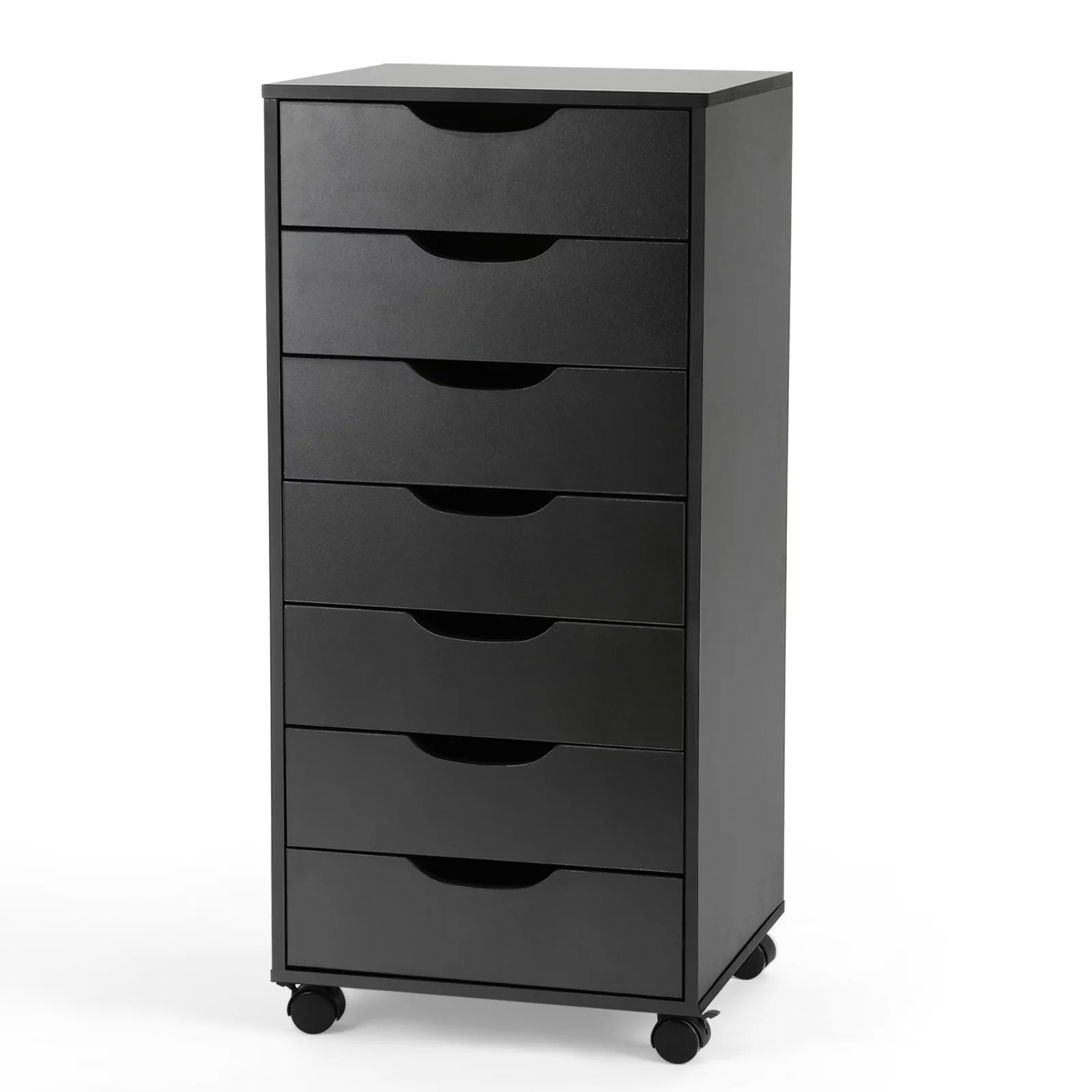 Richya 7-Drawer Chest, Storage Dresser Cabinet with Wheels, Tall Chest of Drawers for Closet and Bedroom (Black, 7 Drawer)