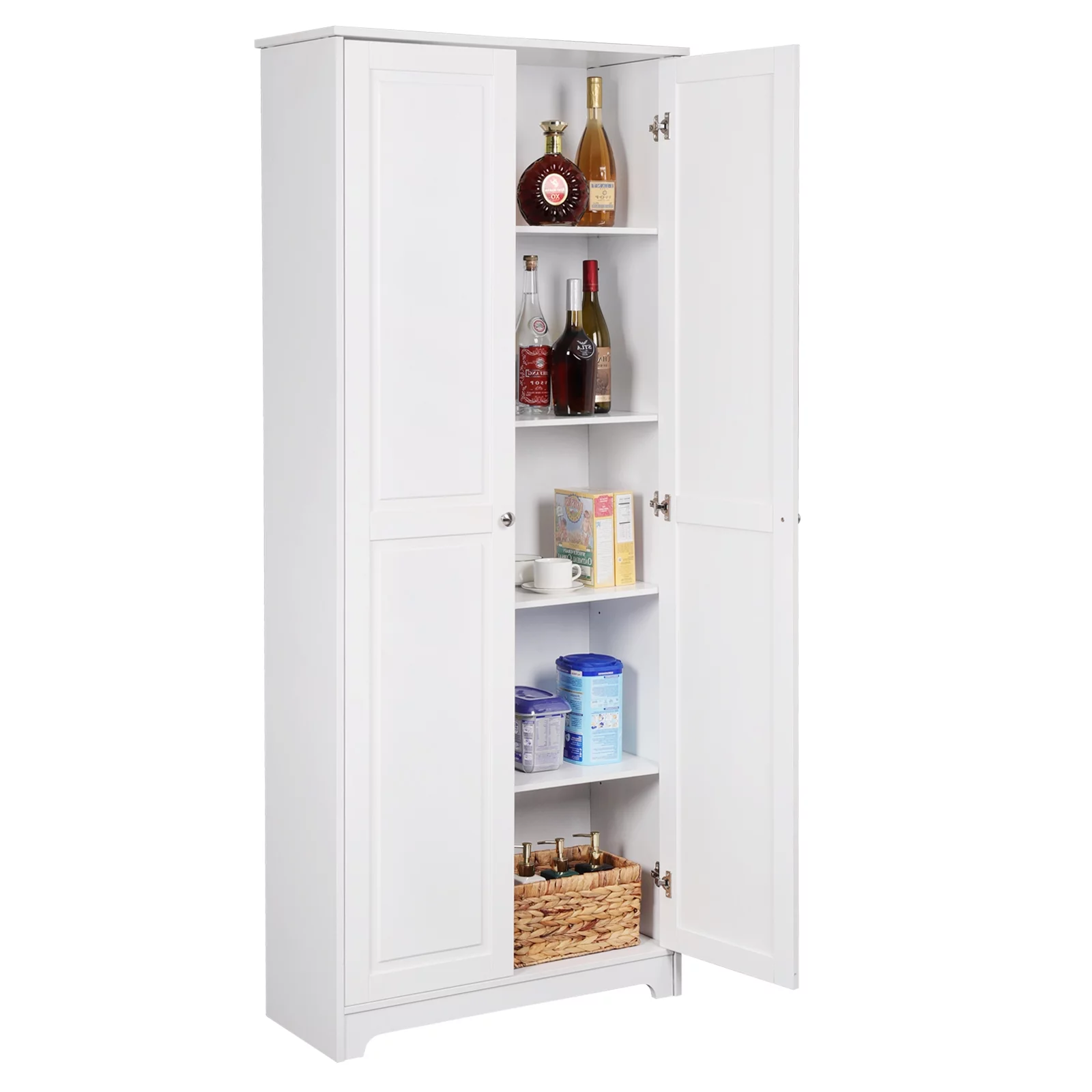 VINGLI 72" White Pantry Cabinets, Tall Kitchen Pantry Storage Cabinet with Doors and 4 Adjustable Shelves, Wood Kitchen Cupboard for Dinning Room