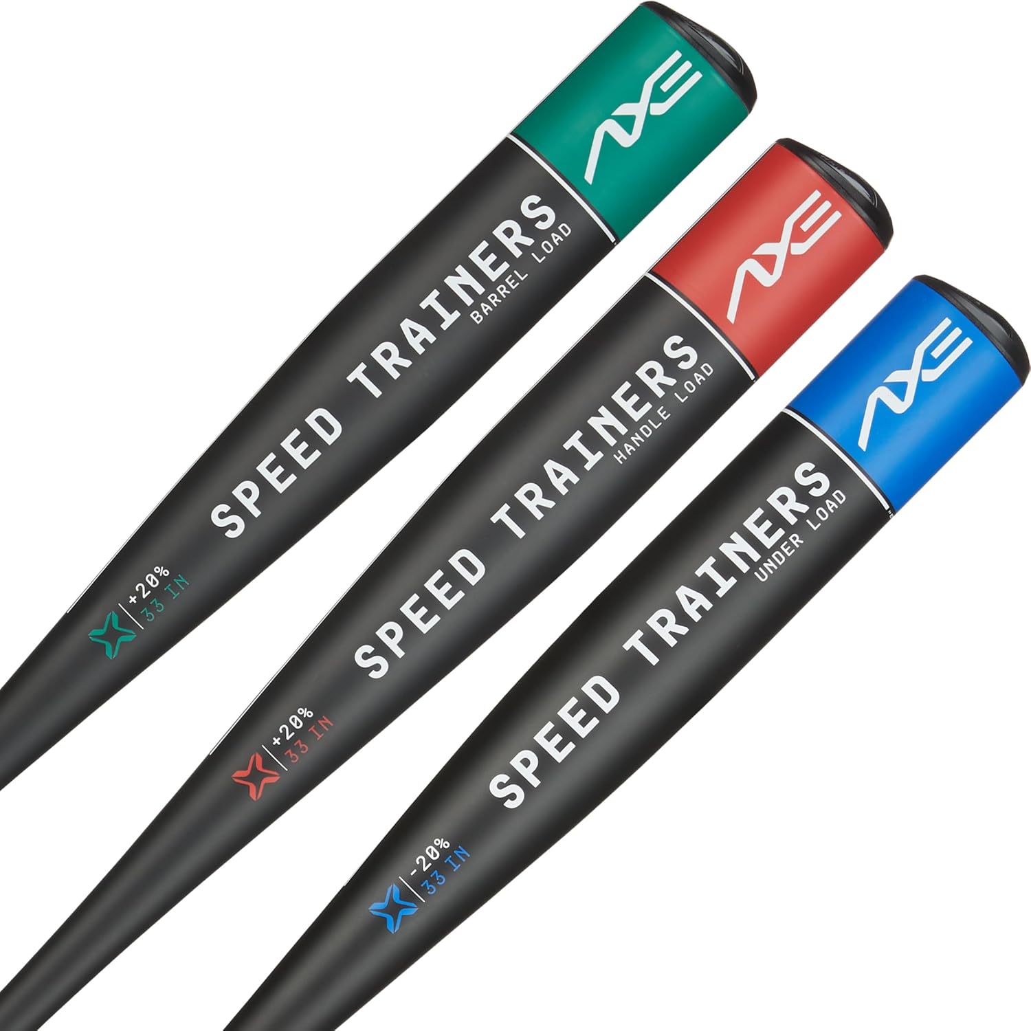 Axe | Speed Trainers | 3-Pack Weighted Baseball Bat Hitting Sytem | Powered by Driveline Baseball | Flared Handle | 34 Inch